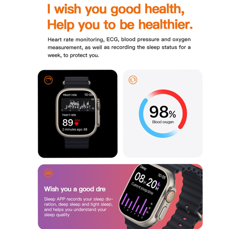T800 Ultra 1.99 inch Ocean Silicone Band Smart Watch Support Heart Rate / ECG