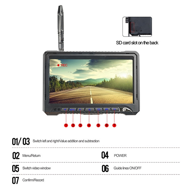 CS12 7 inch IP69K Waterproof Car Digital Wireless Rear-view Monitor, Support Dual-channel Recording / Online Playback