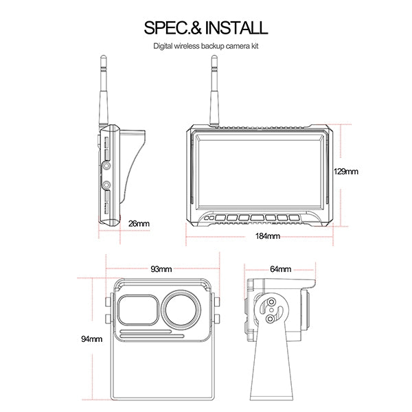 CS12 7 inch IP69K Waterproof Car Digital Wireless Rear-view Monitor, Support Dual-channel Recording / Online Playback