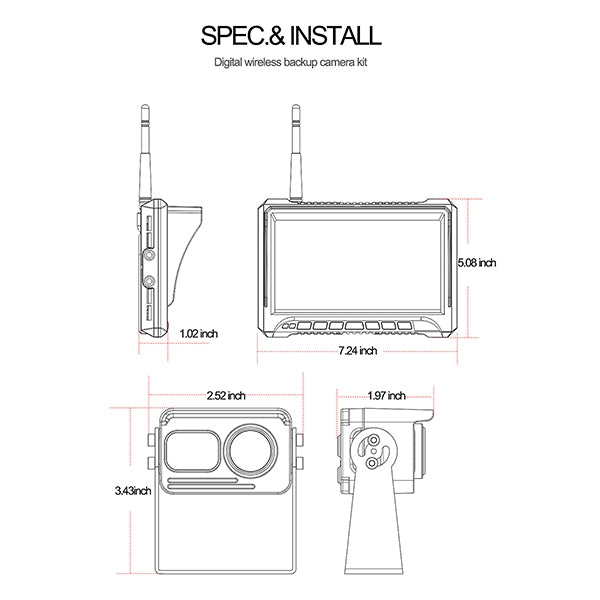 CS11A 7 inch IP69K Waterproof Car Digital Wireless Rear-view Monitor