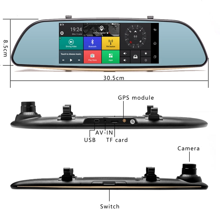 A2030 7 inch 140 Degrees Wide Angle Full HD 1080P 3G Video Car DVR, Support TF Card / WiFi / Loop Recording / GPS