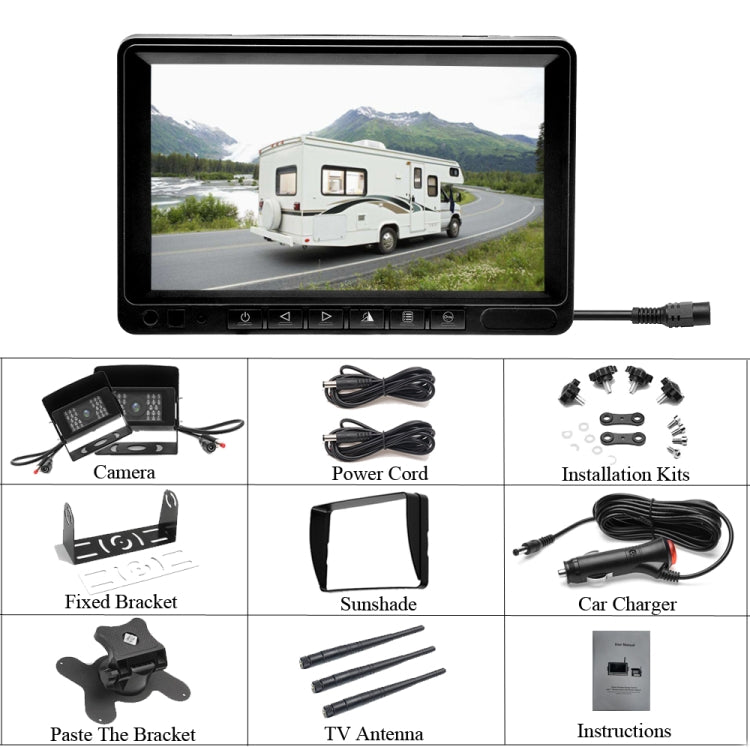 K0232 7 inch 140 Degrees Wide Angle HD Car Rear View Backup Dual Cameras Rearview Monitor Split Screen