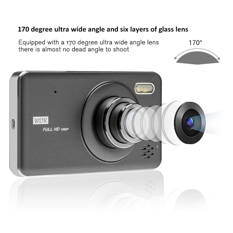 T2007 4 inch 170 Degrees Wide Angle Full HD 1080P Video Car DVR, Support TF Card / Motion Detection / Loop Recording