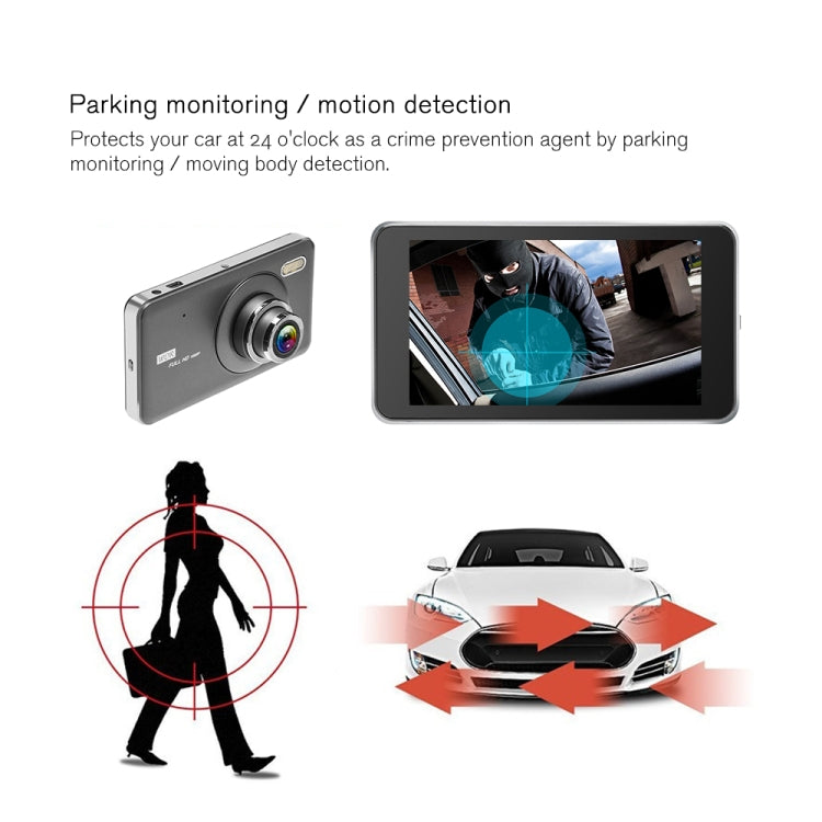 T2007 4 inch 170 Degrees Wide Angle Full HD 1080P Video Car DVR, Support TF Card / Motion Detection / Loop Recording