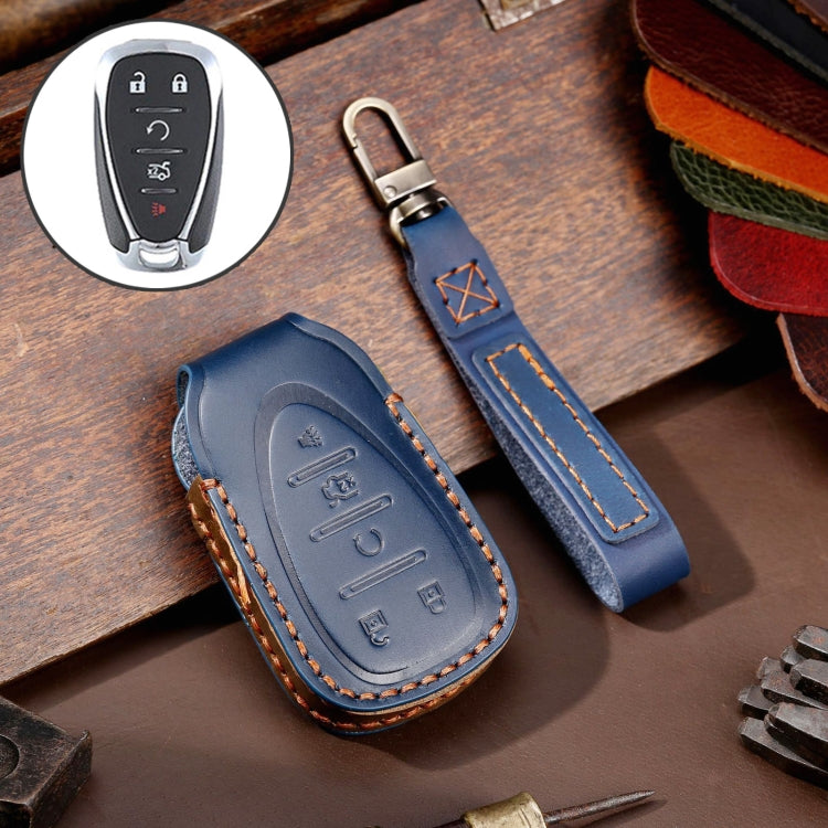 For Chevrolet 5-button Hallmo Car Cowhide Leather Key Protective Cover Key Case