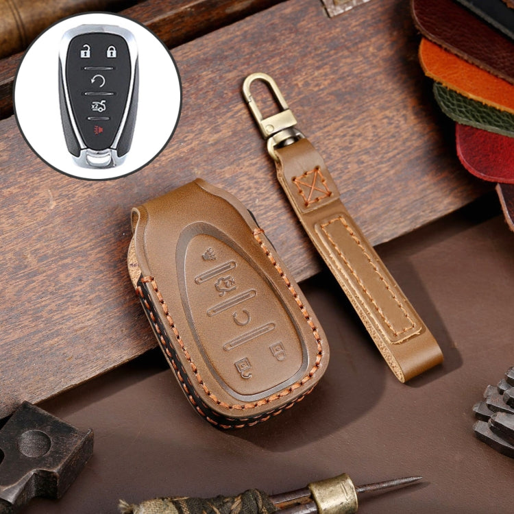 For Chevrolet 5-button Hallmo Car Cowhide Leather Key Protective Cover Key Case