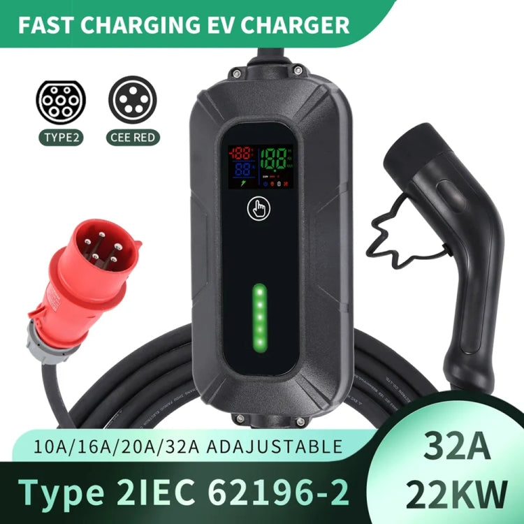 32A Portable New Energy Vehicle Charging Gun Home Car Charger Plug:Type 2, Length: 5m