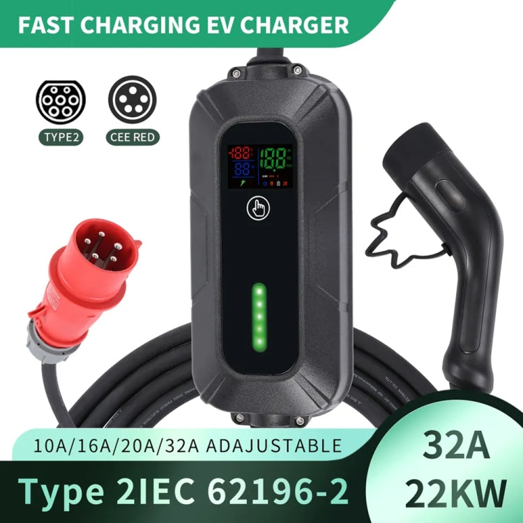 32A Portable New Energy Vehicle Charging Gun Home Car Charger Plug:Type 2, Length: 10m