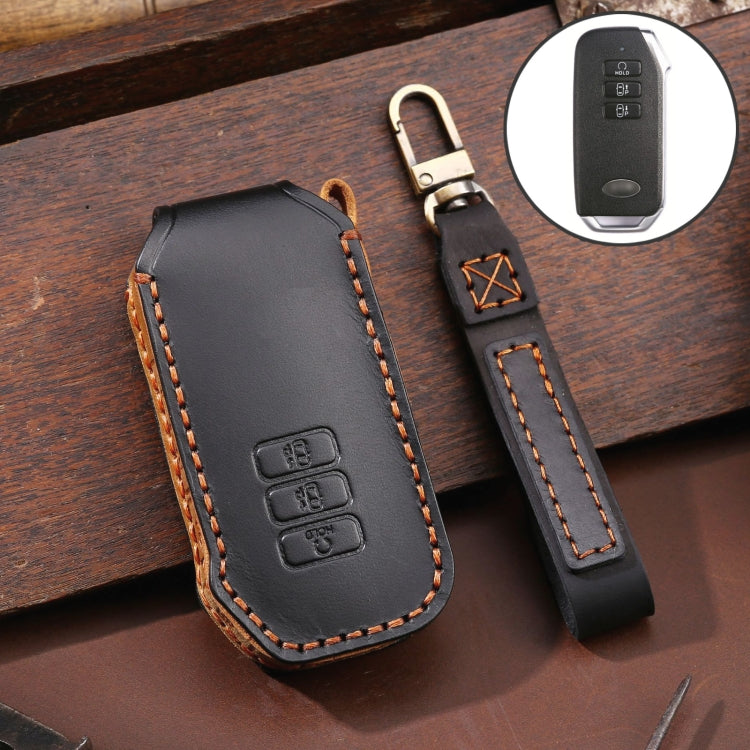 For Kia 3-button Hallmo Car Cowhide Leather Key Protective Cover Key Case