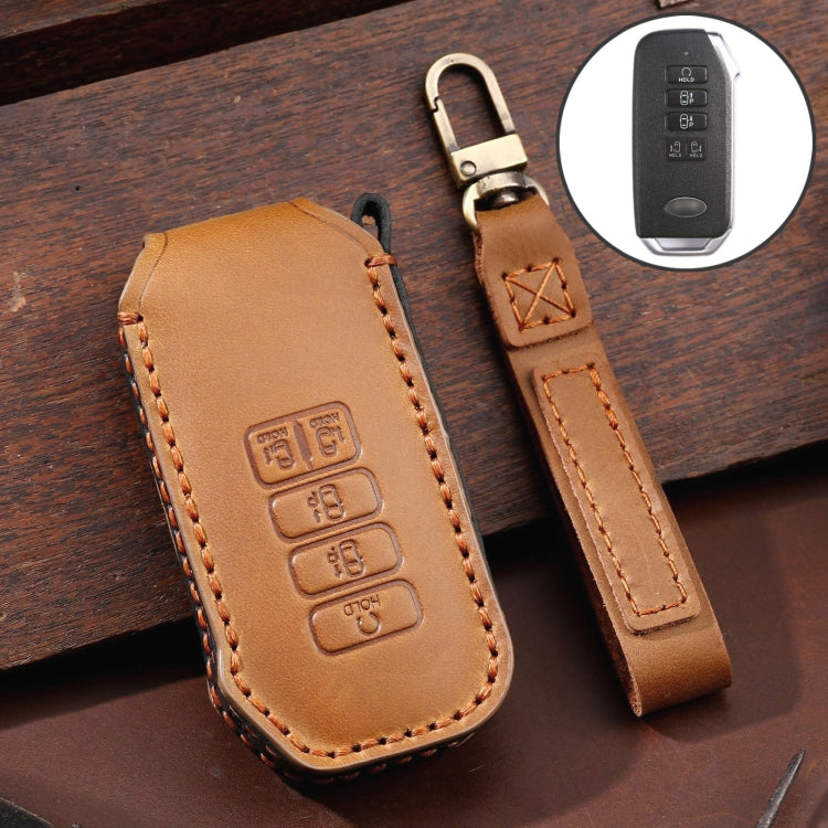 For Kia 5-button Hallmo Car Cowhide Leather Key Protective Cover Key Case