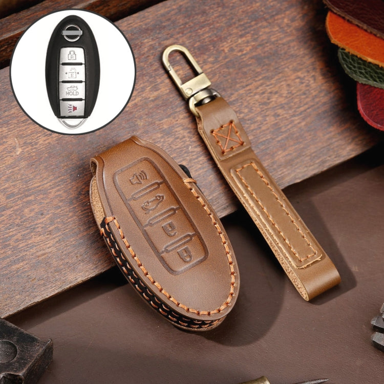 For Nissan 4-button Horn Hallmo Car Cowhide Leather Key Protective Cover Key Case