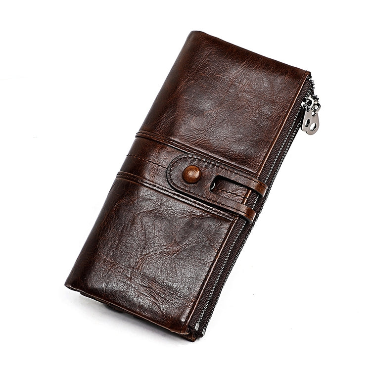 3520 Long Cowhide Leather Folding Anti-magnetic RFID Wallet for Ladies, with Card Slots