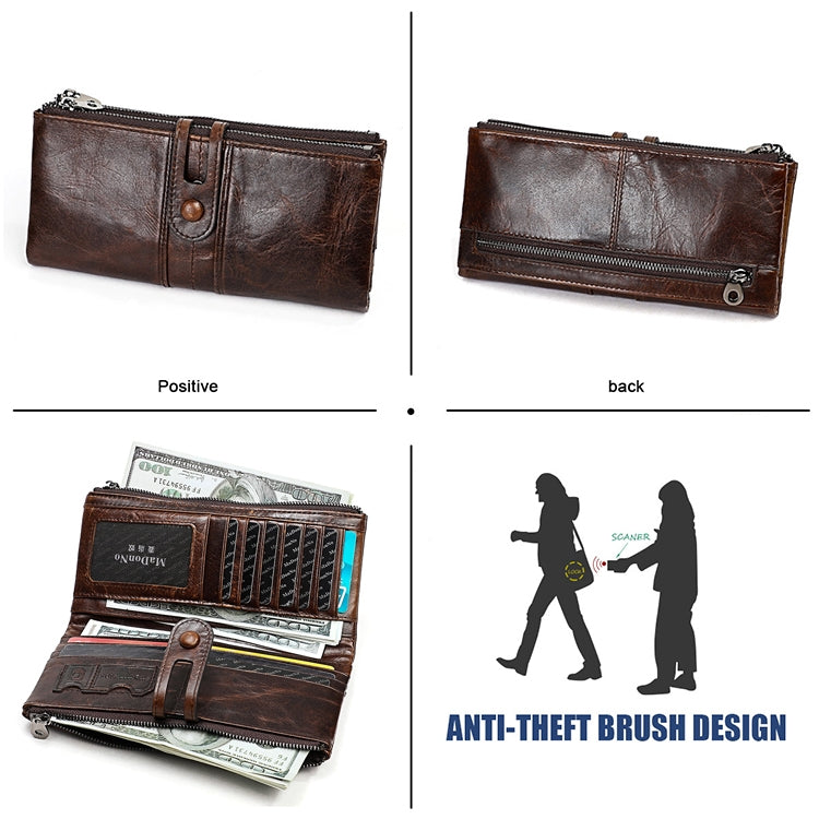 3520 Long Cowhide Leather Folding Anti-magnetic RFID Wallet for Ladies, with Card Slots