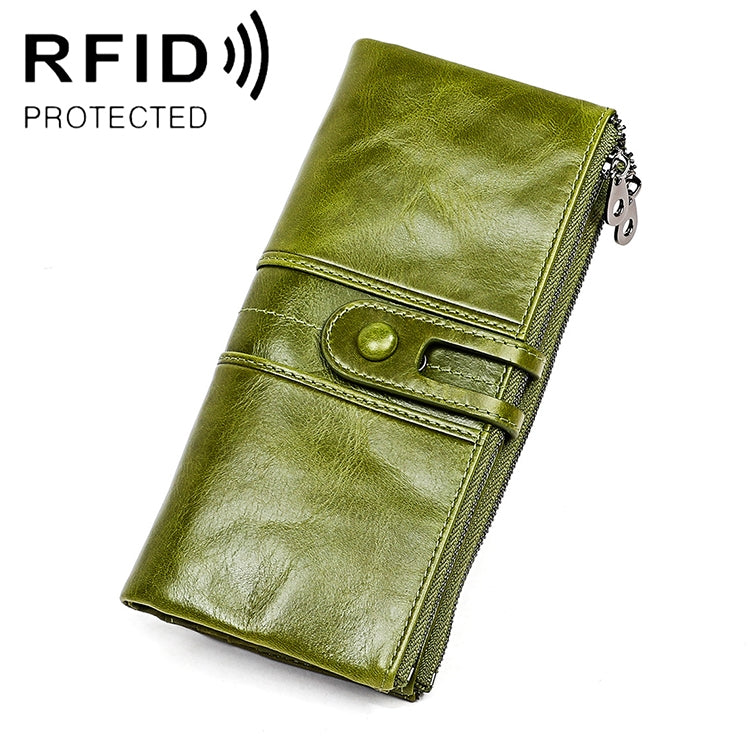 3520 Long Cowhide Leather Folding Anti-magnetic RFID Wallet for Ladies, with Card Slots