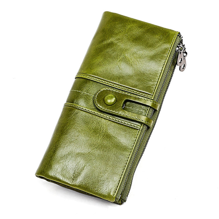 3520 Long Cowhide Leather Folding Anti-magnetic RFID Wallet for Ladies, with Card Slots