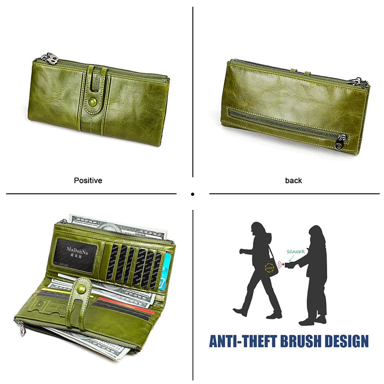 3520 Long Cowhide Leather Folding Anti-magnetic RFID Wallet for Ladies, with Card Slots