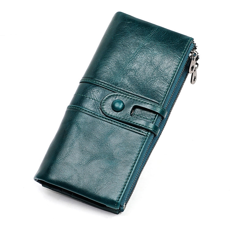 3520 Long Cowhide Leather Folding Anti-magnetic RFID Wallet for Ladies, with Card Slots