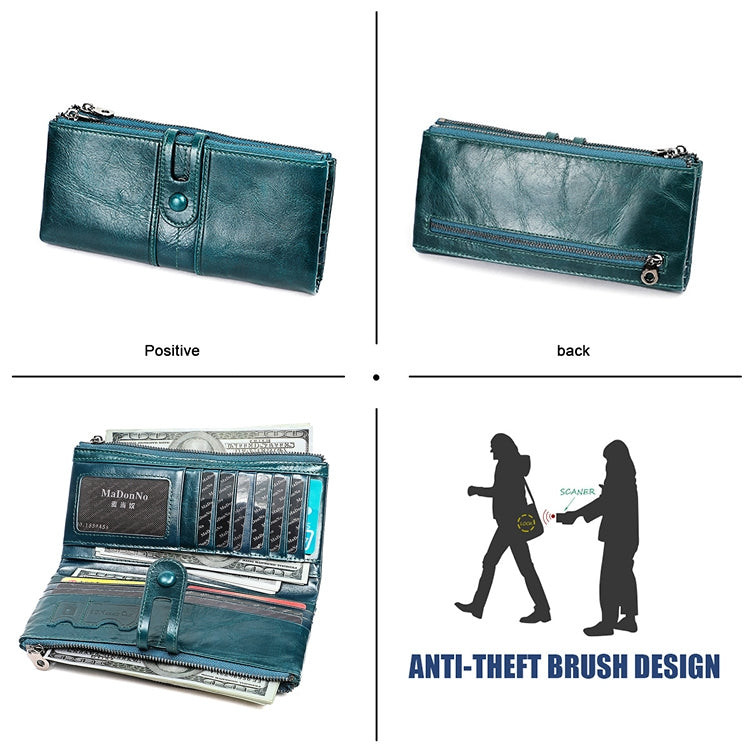 3520 Long Cowhide Leather Folding Anti-magnetic RFID Wallet for Ladies, with Card Slots