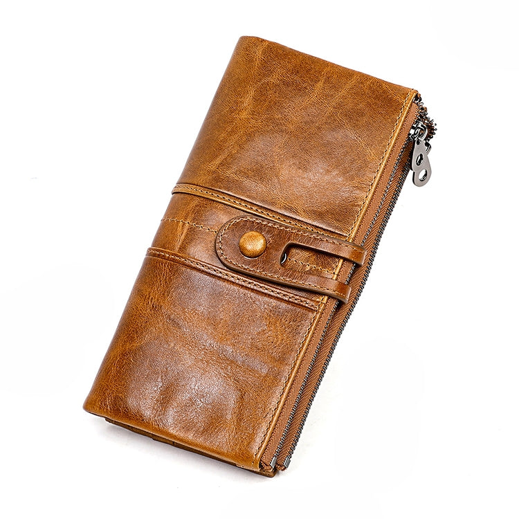 3520 Long Cowhide Leather Folding Anti-magnetic RFID Wallet for Ladies, with Card Slots