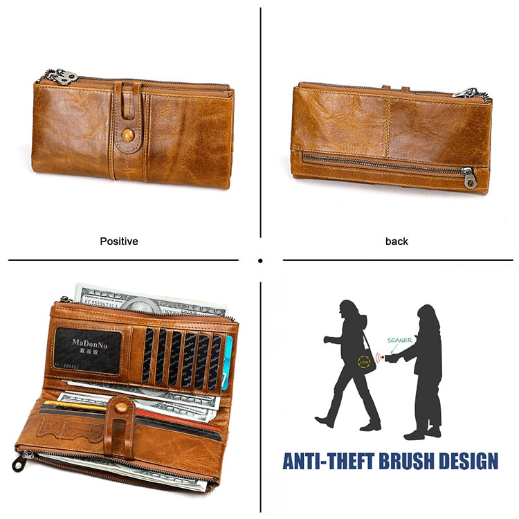 3520 Long Cowhide Leather Folding Anti-magnetic RFID Wallet for Ladies, with Card Slots