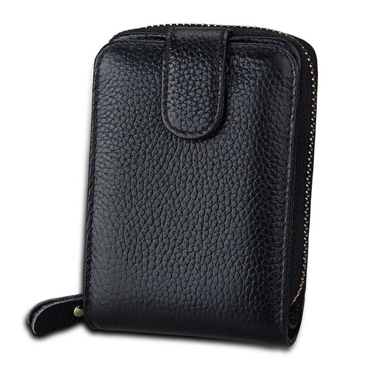 KB32 Buckle Litchi Texture Cowhide Leather Organ Shape Multiple Card Slots Wallet for Men / Women