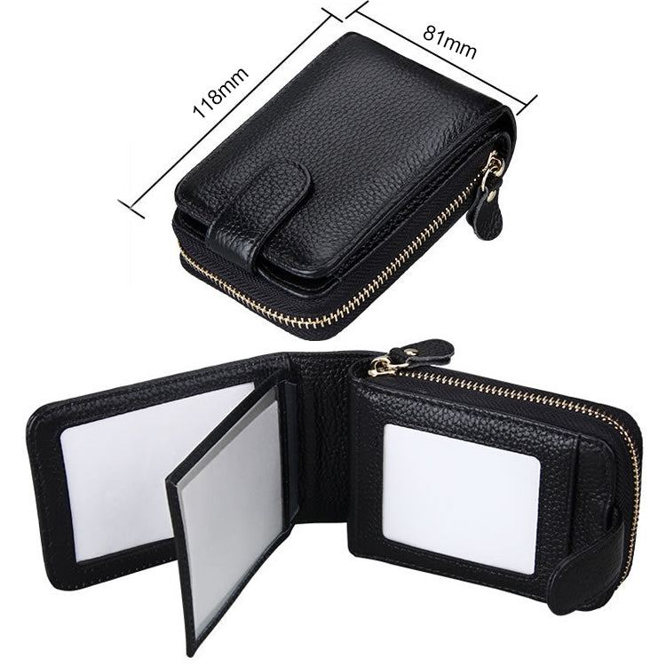KB32 Buckle Litchi Texture Cowhide Leather Organ Shape Multiple Card Slots Wallet for Men / Women