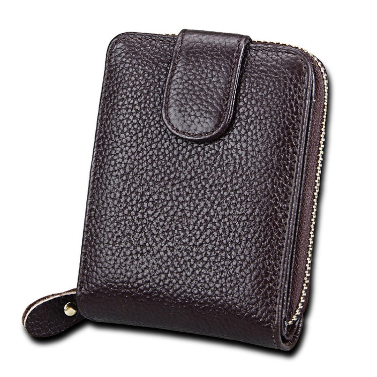 KB32 Buckle Litchi Texture Cowhide Leather Organ Shape Multiple Card Slots Wallet for Men / Women