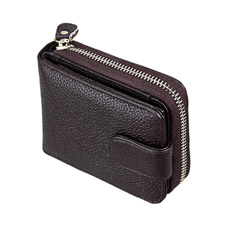 KB32 Buckle Litchi Texture Cowhide Leather Organ Shape Multiple Card Slots Wallet for Men / Women