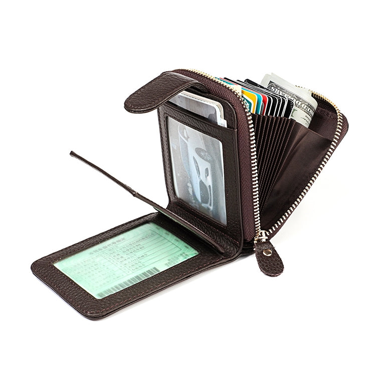 KB32 Buckle Litchi Texture Cowhide Leather Organ Shape Multiple Card Slots Wallet for Men / Women
