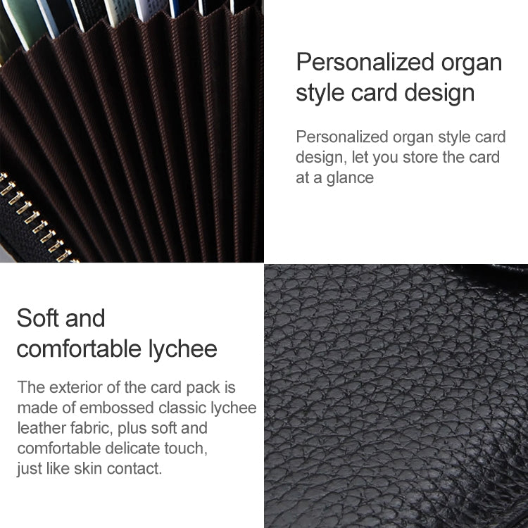 KB32 Buckle Litchi Texture Cowhide Leather Organ Shape Multiple Card Slots Wallet for Men / Women