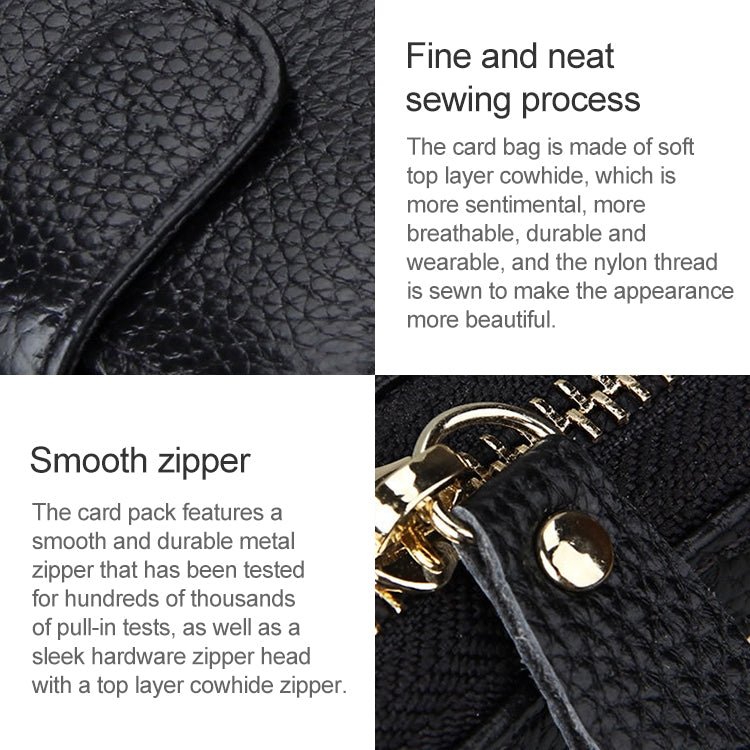 KB32 Buckle Litchi Texture Cowhide Leather Organ Shape Multiple Card Slots Wallet for Men / Women