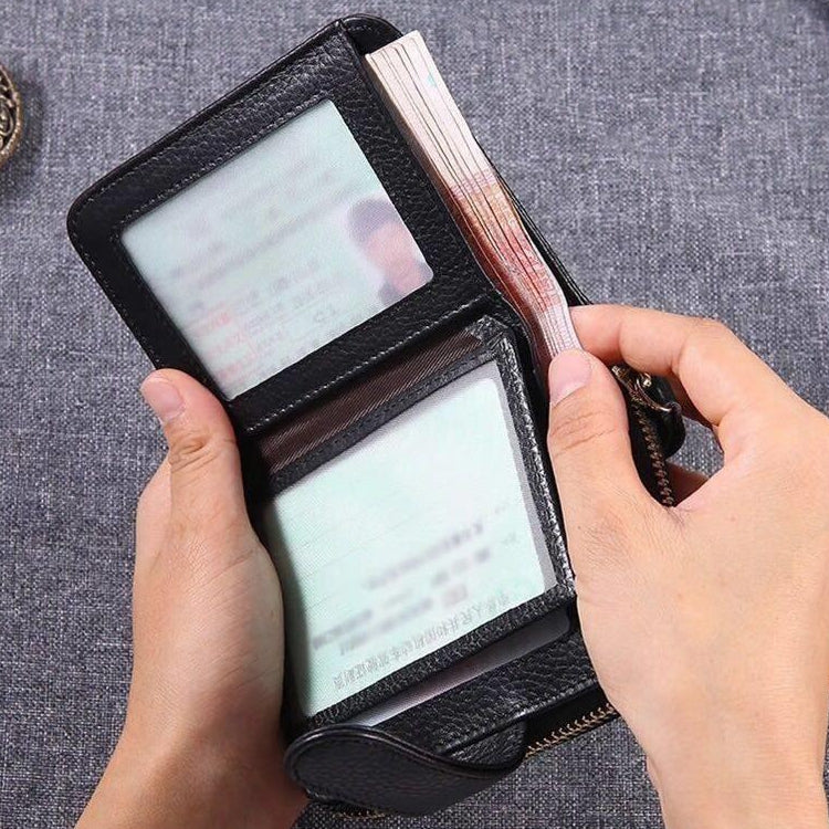 KB32 Buckle Litchi Texture Cowhide Leather Organ Shape Multiple Card Slots Wallet for Men / Women