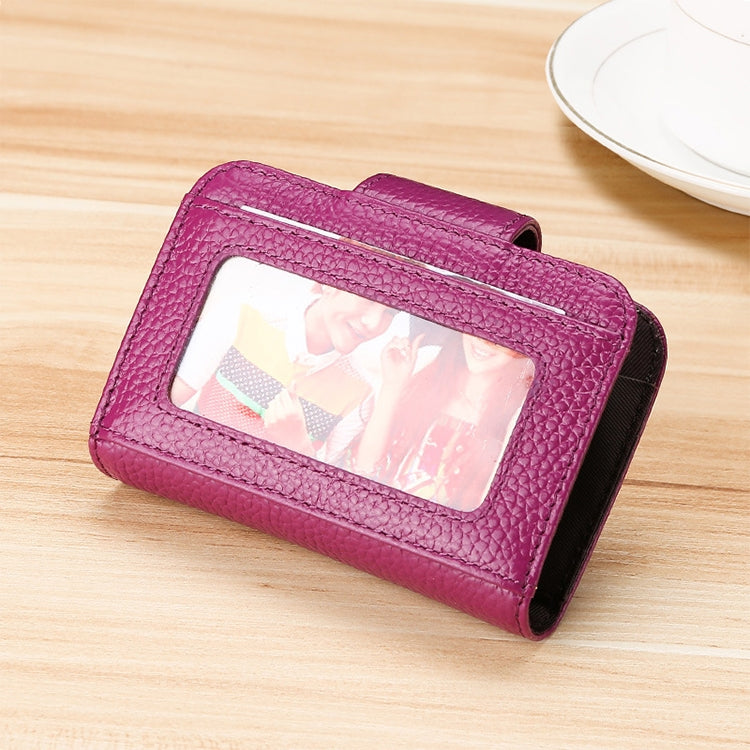 KB188 Horizontal Cowhide Leather Organ Shape Multiple Card Slots Anti-magnetic RFID Wallet for Ladies, with Transparent Window