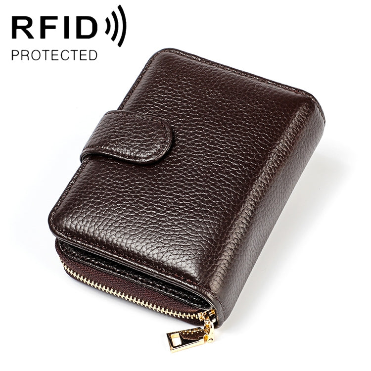 KB192 Buckle Zipper Cowhide Leather Organ Shape Multiple Card Slots Anti-magnetic RFID Wallet Clutch Bag for Men