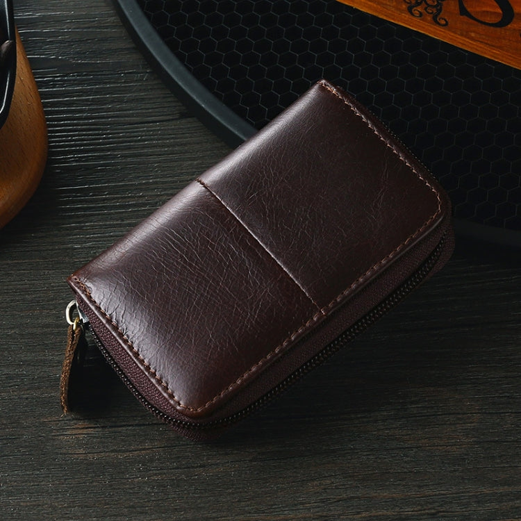 TP-8290 RFID Oil Wax Leather Zipper Change Purse Organ Card Holder