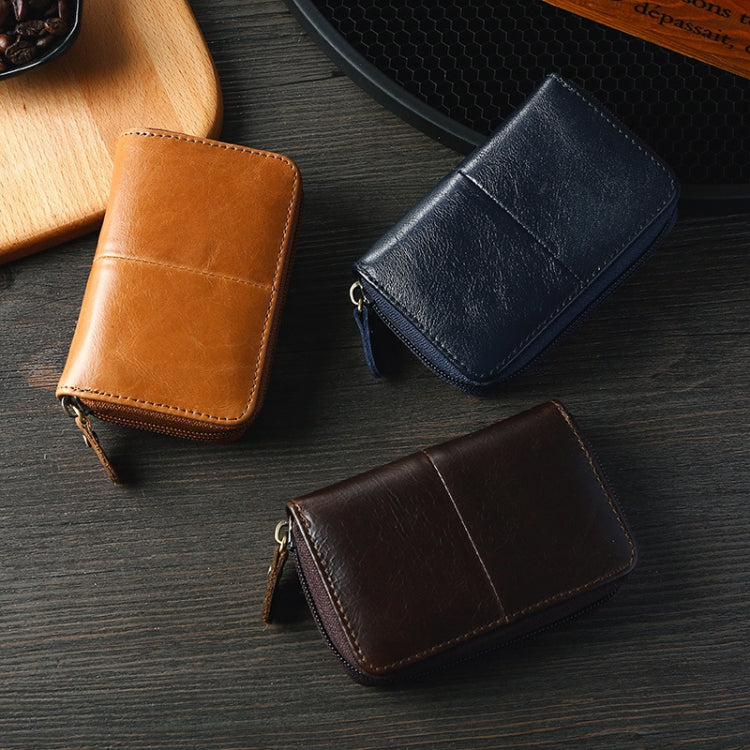 TP-8290 RFID Oil Wax Leather Zipper Change Purse Organ Card Holder