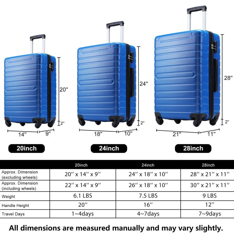 [US Warehouse] 3 in 1 Lightweight Hardshell Luggage Sets Spinner Suitcase with TSA Lock