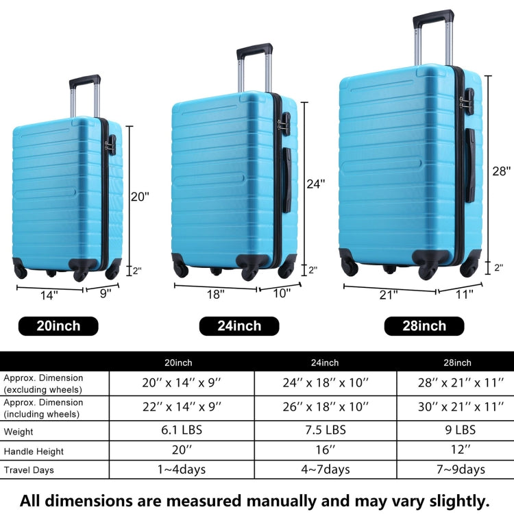 [US Warehouse] 3 in 1 Lightweight Hardshell Luggage Sets Spinner Suitcase with TSA Lock