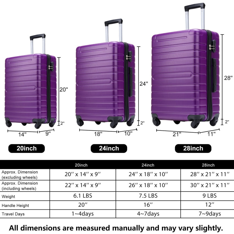 [US Warehouse] 3 in 1 Lightweight Hardshell Luggage Sets Spinner Suitcase with TSA Lock