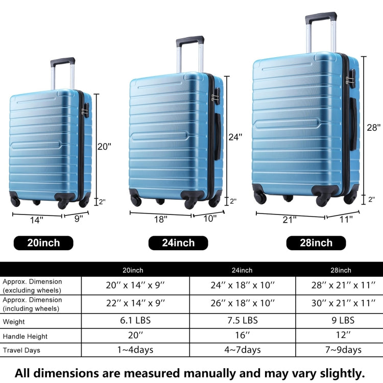 [US Warehouse] 3 in 1 Lightweight Hardshell Luggage Sets Spinner Suitcase with TSA Lock