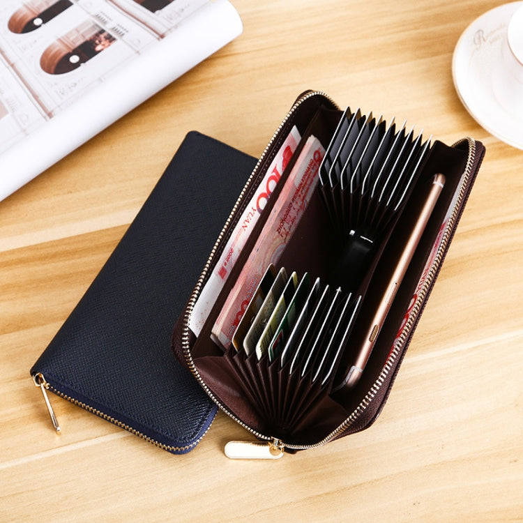 Organ Card Multiple-Card Holder Long Men Wallet Cross Texture Leather Clutch Bag