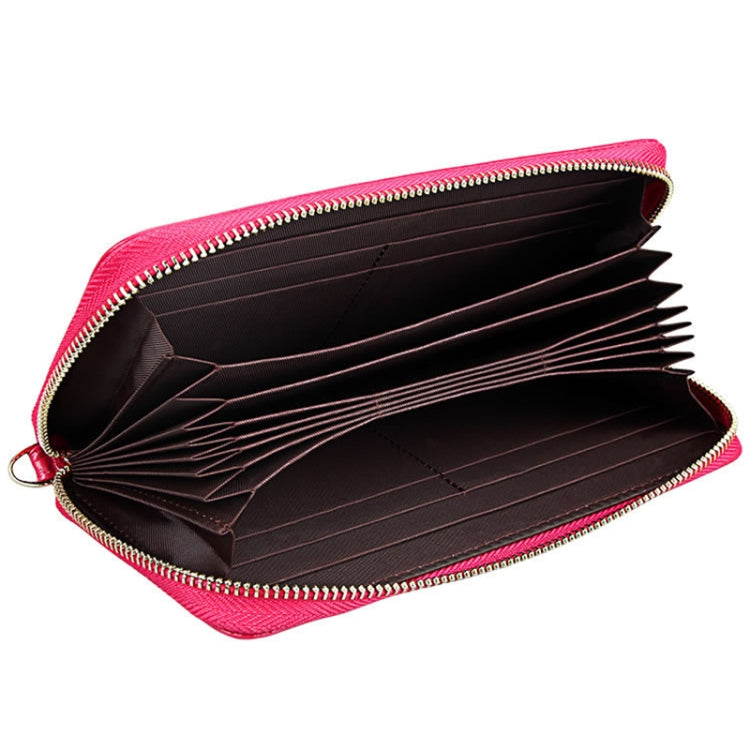 Genuine Cowhide Leather Litchi Texture Zipper Long Style Card Holder Wallet RFID Blocking Coin Purse Card Bag Protect Case with Hand Strap for Women, Size: 20*10.5*3cm