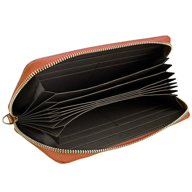 Genuine Cowhide Leather Litchi Texture Zipper Long Style Card Holder Wallet RFID Blocking Coin Purse Card Bag Protect Case with Hand Strap for Women, Size: 20*10.5*3cm