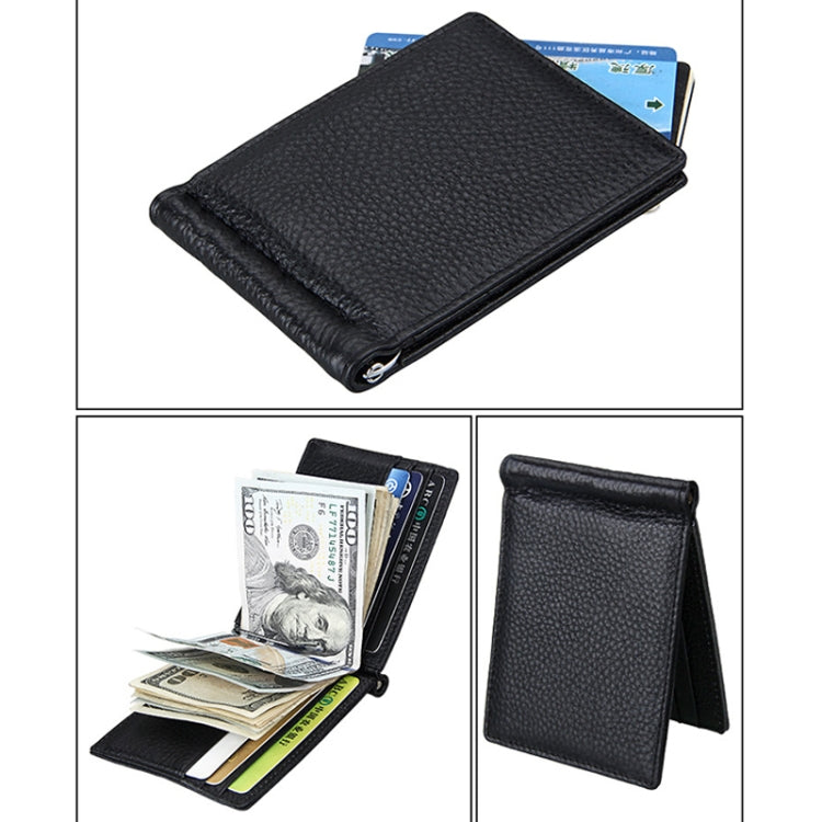 Cowhide Leather Litchi Texture Card Holder Wallet RFID Blocking Coin Purse Card Bag Protect Case with 6 Card Slots, Size: 110*82*8mm
