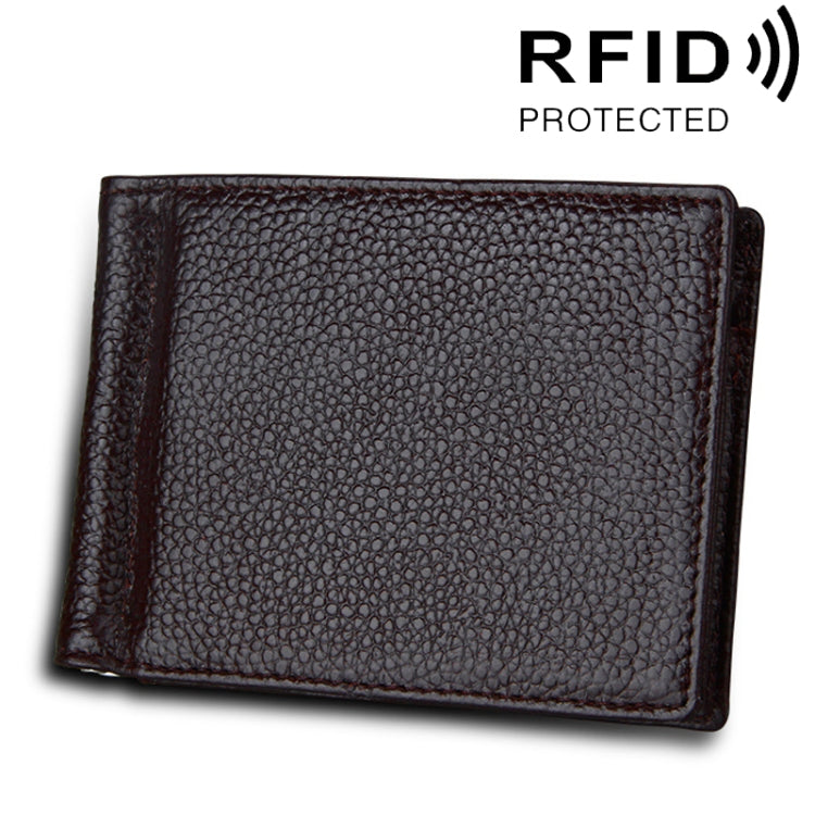 Cowhide Leather Litchi Texture Card Holder Wallet RFID Blocking Coin Purse Card Bag Protect Case with 6 Card Slots, Size: 110*82*8mm