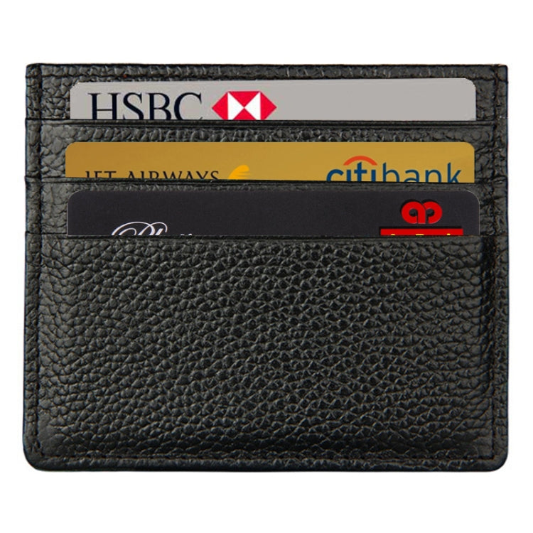 Cowhide Leather Litchi Texture Open Type Solid Color Card Holder RFID Blocking Card Bag Protective Case