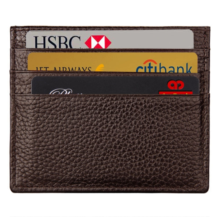 Cowhide Leather Litchi Texture Open Type Solid Color Card Holder RFID Blocking Card Bag Protective Case