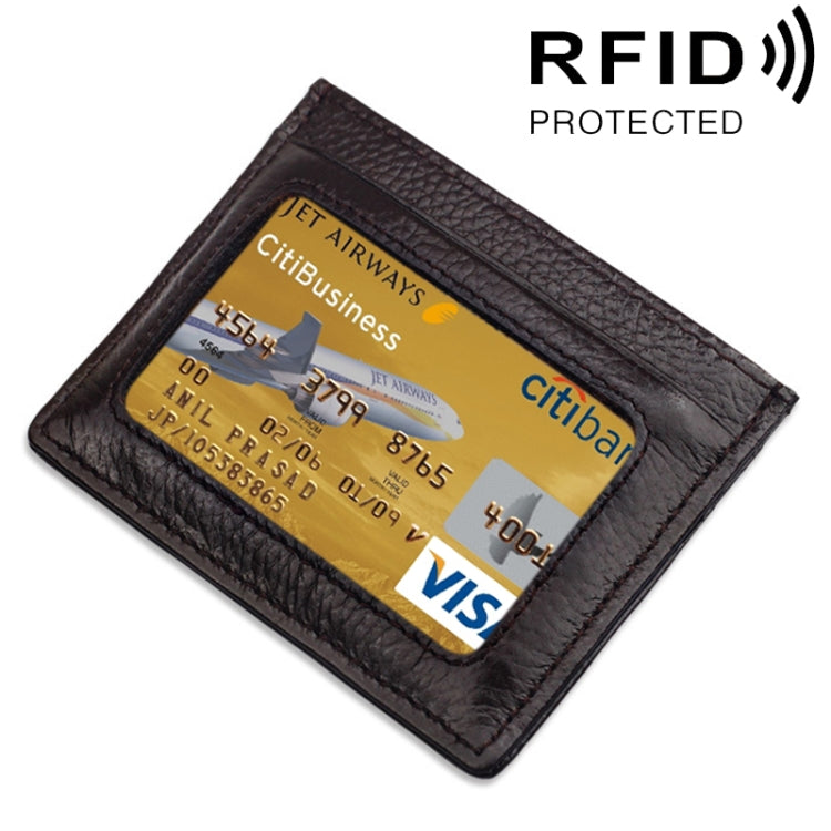 Cowhide Leather Litchi Texture Open Type Solid Color Card Holder RFID Blocking Card Bag Protective Case