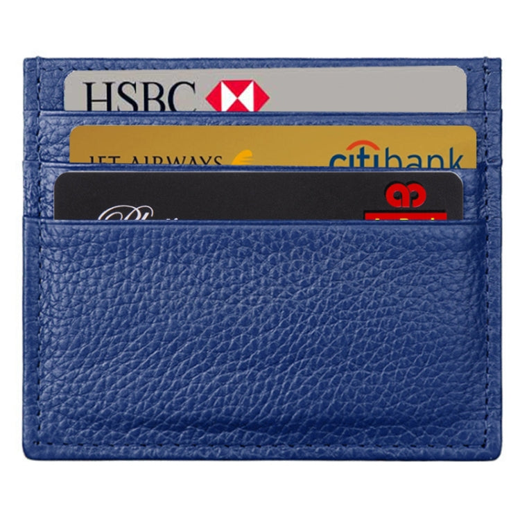 Cowhide Leather Litchi Texture Open Type Solid Color Card Holder RFID Blocking Card Bag Protective Case