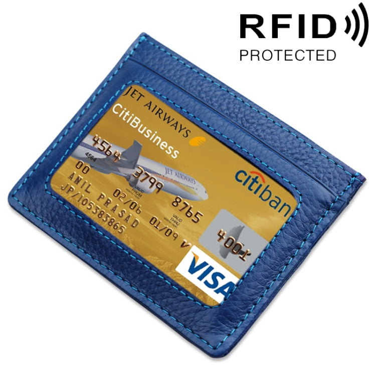 Cowhide Leather Litchi Texture Open Type Solid Color Card Holder RFID Blocking Card Bag Protective Case